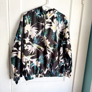 Forever 21 Floral Hooded Quarter Zip Windbreaker Jacket Size 1X Plus Long Sleeve